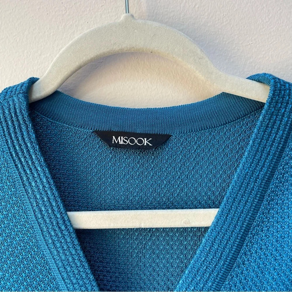 Misook Teal Blue A-Line Gold Button Front Jacquard Knit Dress 3/4 Sleeves Size L - Picture 7 of 13